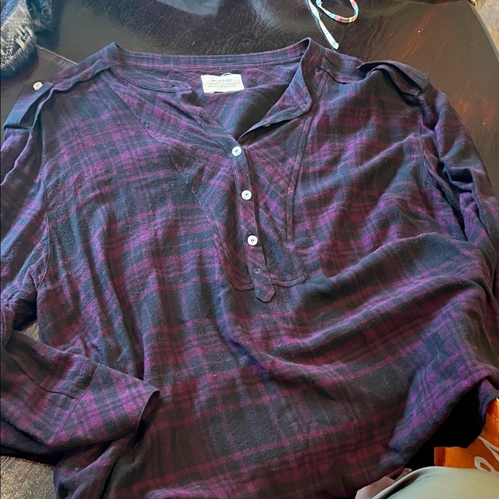 McGuire L/XL Plaid Long Sleeve Henley Shirt